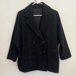 Diane von Furstenberg Black Blazer Jacket Silver Size 2 Double Breasted Kimono